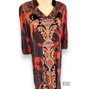 Soft Surroundings Epiphany Maxi Dress Velvet Detail Lined V Neck EUC Sz 14P